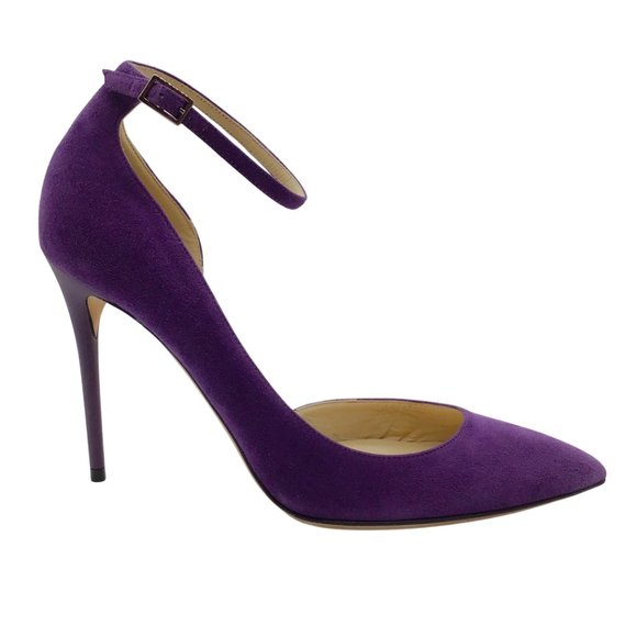 Jimmy Choo Purple Suede D'Orsay Pumps with Ankle Strap - Picture 2 of 6